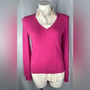Y2K Lauren Ralph Lauren Women Layered Look CASHMERE SILK Sweater Shirt Sz M Pink